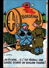 MILITAIRE en poste de GARDE devant WAGON-FOUDRE de VIN BORDEAUX illustré en 1940