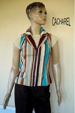 VESTE D ETE CACHAREL A RAYURES BEIGE /MARRON /TURQUOISE SANS M T 36/38 NEUVE