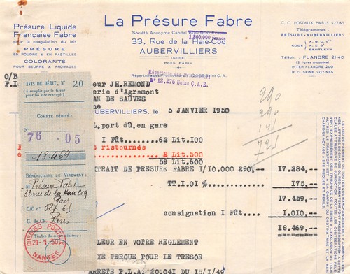 1950 facture la presure - ,