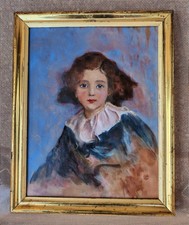 Peinture à l'huile sur carton - portrait d'un jeune garçon - cadre doré