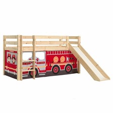 Lit Enfant Surélevé Avec Toboggan "Pino Fire Truck" 90x200cm Naturel