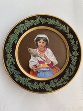 Assiette porcelaine peinte mainXIXe siècleJeune fille au fuseau StyleCapodimonte