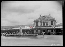 Plaque verre photo ancienne négatif noir et blanc 13x18 cm Vichy gare SNCF train
