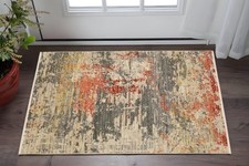 Tapis De Zone Abstrait Beige Et Rose Avec Franges 3' X 5'