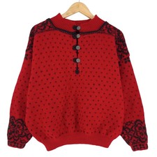 Pull Vintage Nordique Norvégien Rouge Fair Isle En Laine Femme Taille XL