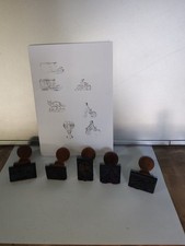 Lot De 5  anciens tampons école sur bois Moto Voiture Ballon Monté Vélo vintage