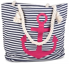 Sac de plage à rayures avec ancre, besace, cabas 