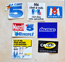 Lot 7 autocollants M6 La cinq Canal Plus chaîne TV télévision vintage média La5
