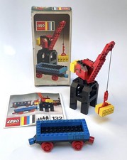 Lego 132 Train Grue port wagon 1972 complet en boîte + notice + stickers repros