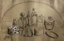 GRAND ET RARE DESSIN ORIGINAL DE FLACONS DE PARFUMS 1920/30