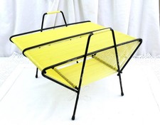 VTG French 60s Portable Record Holder Bright Yellow Vinyl Cord, Retro MCM Hifi,