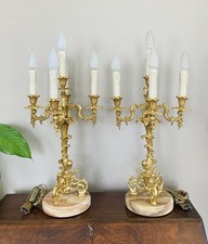 Chandeliers en bronze doré massif époque milieu XXe socles en marbre (livrables)