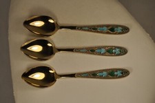 3 CUILLERE CAFE ARGENT MASSIF RUSSE EMAILLE ANTIQUE RUSSIAN ENAMEL SILVER SPOON