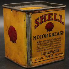 Ancien Tres Rare Bidon Italien Boite Huile Shell Motor Grease Oil Tin - Kg 1