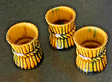 2 anciens coquetiers + 1 Kdo diabolo céramique roseaux tressés Vintage