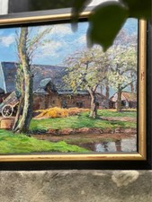 Huile sur toile paysage rural