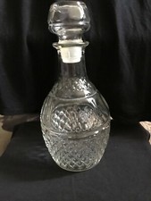 Vintage Wine Whiskey Decanter Cut Glass Etched Crown Royal Grapes With Stopper