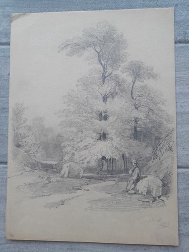 Dessin ancien 19ème barbizon - dessin,