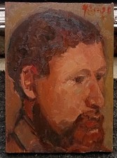 Tableau Peinture Portrait Homme Style Impressionniste Huile Panneau Signé