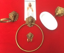 FRENCH EDWARDIAN 1900s LION HEAD BATHROOM SET~4 PIECES~GOLD BRASS~ROCOCO/BAROQUE