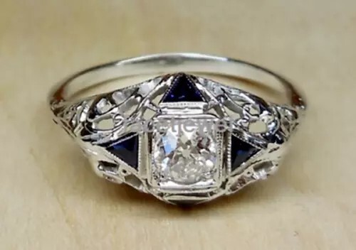 Bague art déco ronde - , en