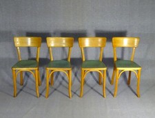 Lot de 4 chaises Baumann bistro cuisine bois et linoléum - 1955 - No Thonet