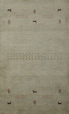 Tapis En Laine Tissé À La Main Vert De Haute Qualité Durable Gabbeh 3x5 Pieds.