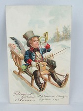 cpa illustrateur fantaisie luge traineau neige autrichienne 