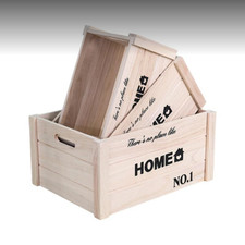 Lot vintage caisses bois massif, boîte déco pin