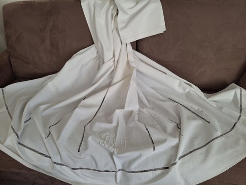 Drap ancien lin brode - ancien,,