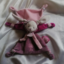 Doudou lapin  "Cerise" rose, prune, attache tétine, Doudou et Compagnie (Cie)