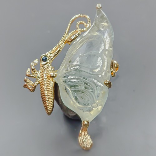 Broche aigue marine naturelle - broche, aigue-marine