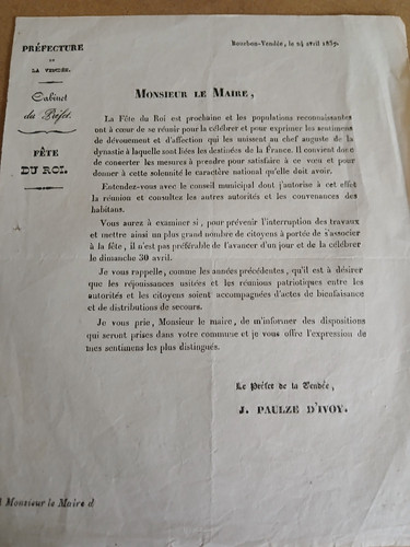 Courrier préfet vendée - préfet, de