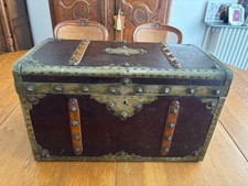 SUBLIME Petit coffre Malle de voyage Bois Revêtement cuir Napoleon fin XIXème