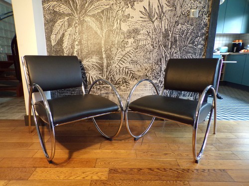 Paire fauteuil chrome et - 2,