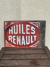 PLAQUE EMAILLEE ANCIENNE HUILES RENAULT DOUBLE FACE