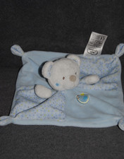 ?Doudou Plat Ours MOTS D'ENFANTS Bleu Blanc Poussin Oiseau Poule Carré Mouchoir