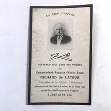 FAIRE PART DÉCÈS Commandant Auguste Maie Anne de LATOUR Noblesse