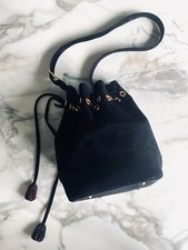Sac seau en cuir suédé noir SEPCOEUR Paris Vintage 1980's