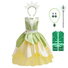 Deguisement Costume Robe de Princesse Tiana pour Enfant Fille Taille 5-6 ans ...