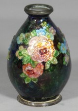 Camille Fauré, Vase En émail, émaux De Limoges Décor De Fleurs