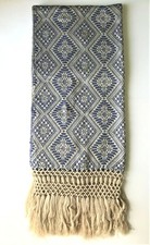 Woven Shawl/Wrap - Rebozo -  Scarf - Made In Mexico - Cobalt Blue With Beige 