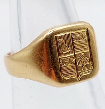 Chevalière antique or 18k armoiries française ornée d'un blason étoile trèfle