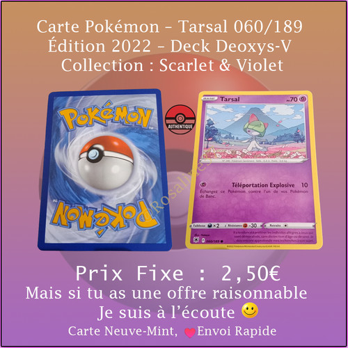 Carte pokémon tarsal - pokémon,
