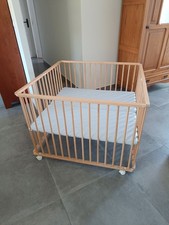 Parc Bébé Webabi Hêtre Naturel, Pliant, Réglable 3 Hauteurs, À Roulettes 