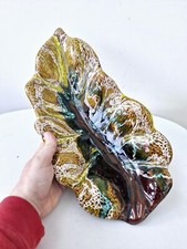 Plat Coupe A Fruits Forme Feuille Vallauris Céramique Glaçure Finition Brillante