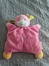 DOUDOU NATTOU VACHE ROSE FLEUR  PLAT CARRE 