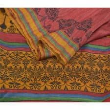 Tissu sari indien vintage rouge foncé sanscrit pure soie imprimé à la main