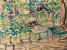 Beau Dessin Peinture Papier Aquarelle Paysage Ville Paris 1920 Ancien Lebourg ?