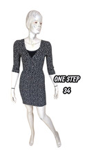 One Step Taille 34? Superbe robe doublée manches 3/4 noire blanche